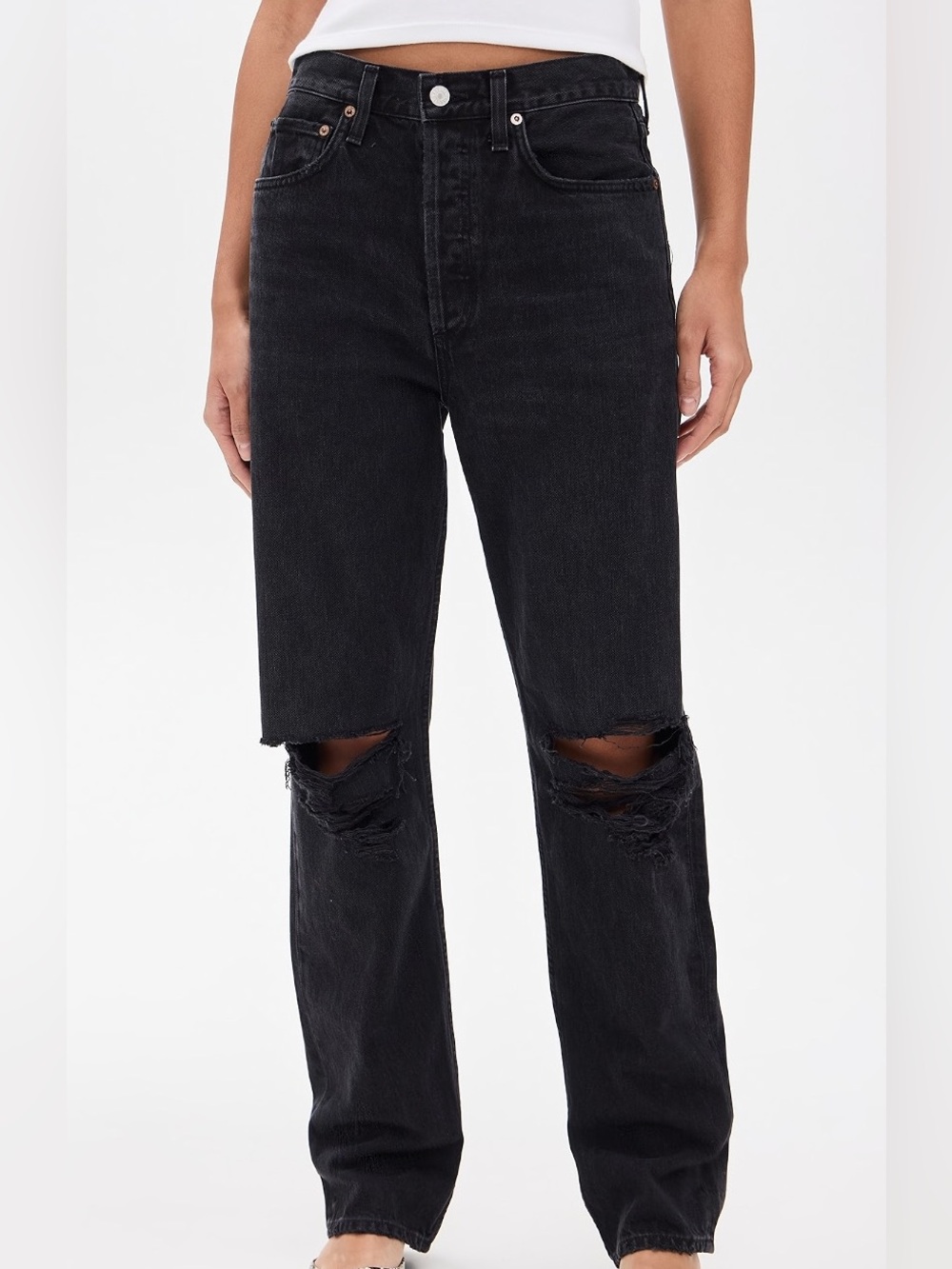Agolde Kelly High Rise Relaxed Straight Jeans Black Distressed BNWT
